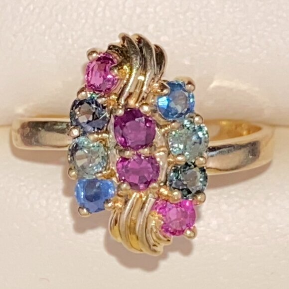 RARE Vtg. XPS Precious Sales Corp. 10K Gold Ring Sz. 8 - 10 Topaz Stone 5 Colors - Picture 2 of 16